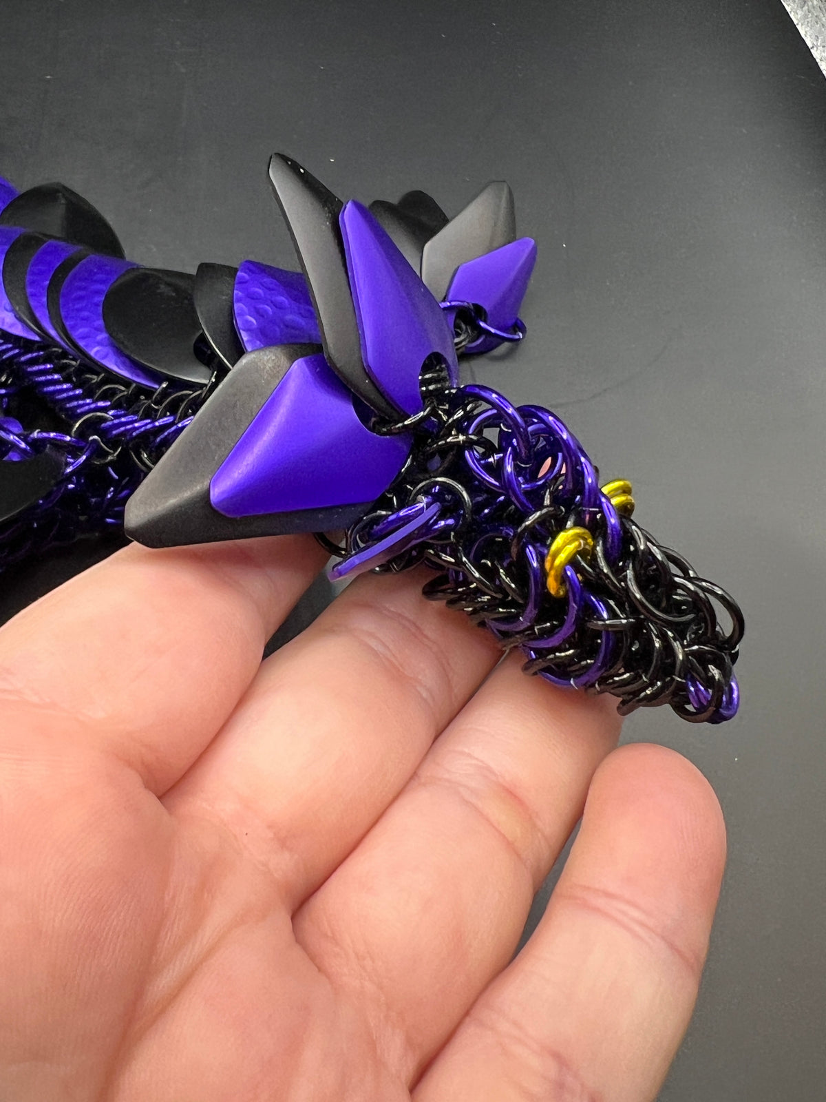 Handmade Wearable Chainmaille Large Dragon - Purple & Black