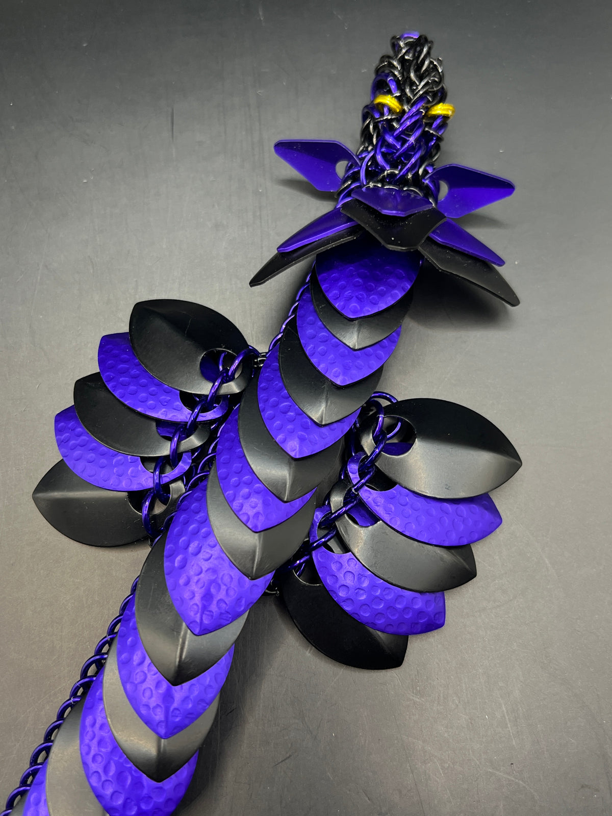 Handmade Wearable Chainmaille Large Dragon - Purple & Black