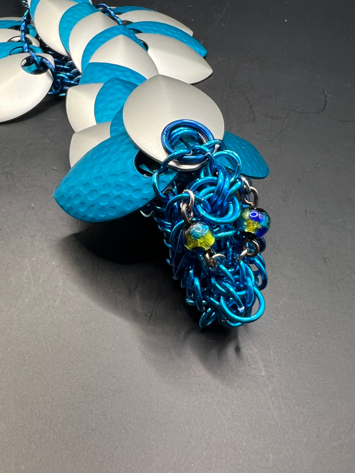 Handmade Wearable Chainmaille Large Dragon - Blues