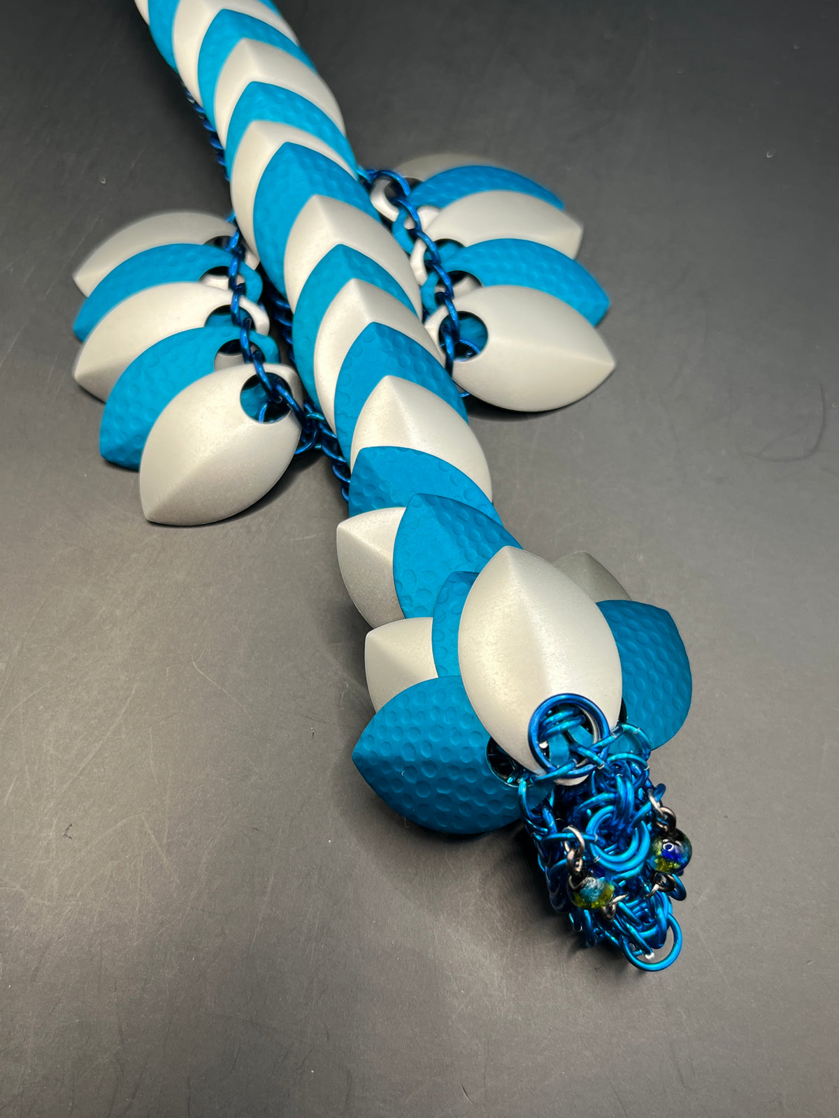 Handmade Wearable Chainmaille Large Dragon - Blues