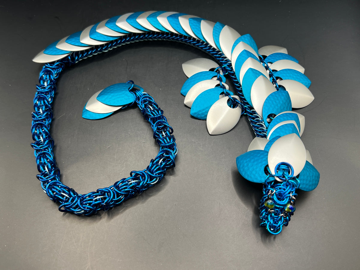 Handmade Wearable Chainmaille Large Dragon - Blues