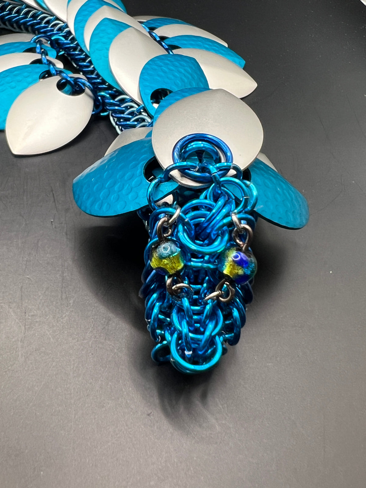 Handmade Wearable Chainmaille Large Dragon - Blues