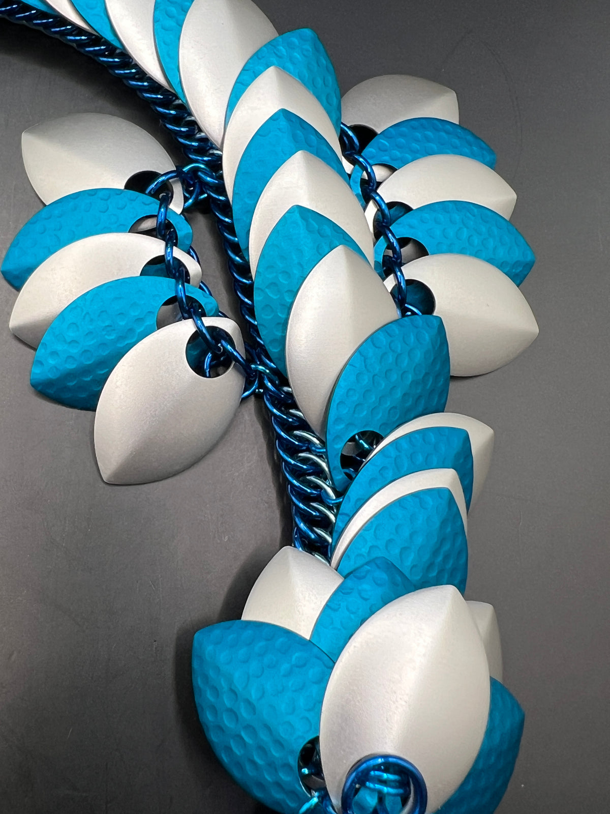 Handmade Wearable Chainmaille Large Dragon - Blues
