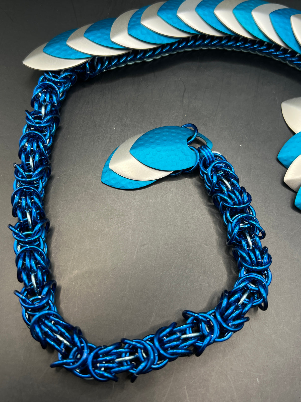 Handmade Wearable Chainmaille Large Dragon - Blues