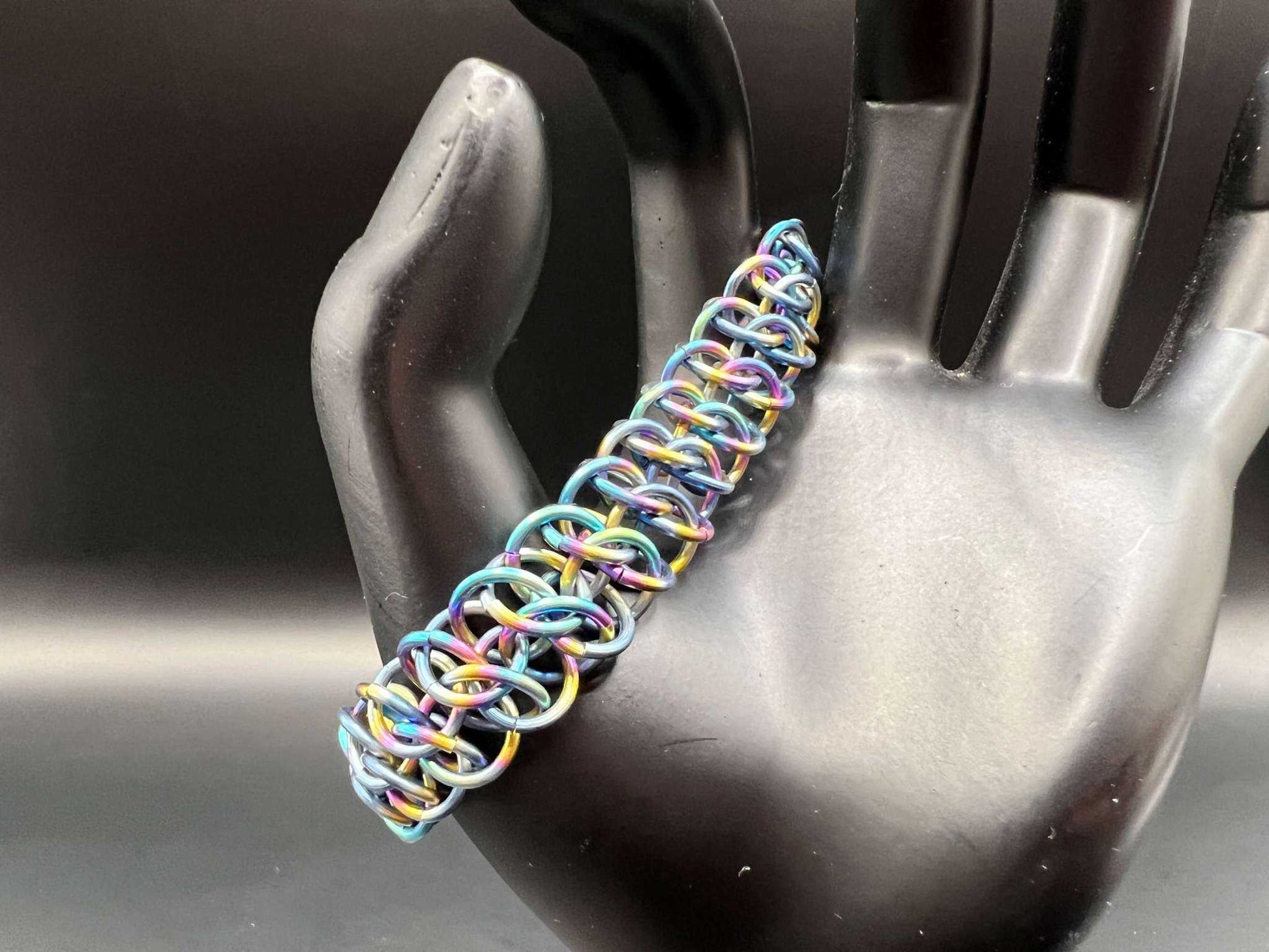 Anodized Titanium Bracelet - Great Southern Gathering Rainbowed on Each Ring - Megan Gros Designs