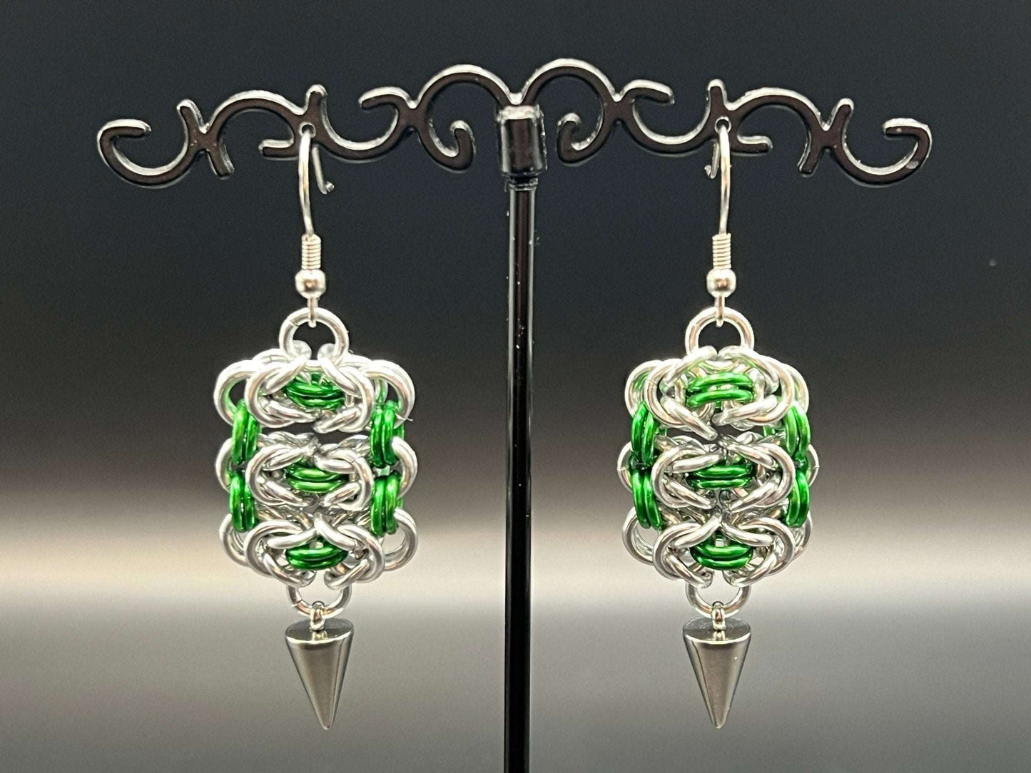 Byzantine Ladder: Earrings in Silver & Green - Megan Gros Designs