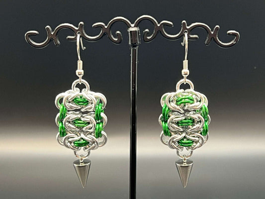 Byzantine Ladder: Earrings in Silver & Green - Megan Gros Designs