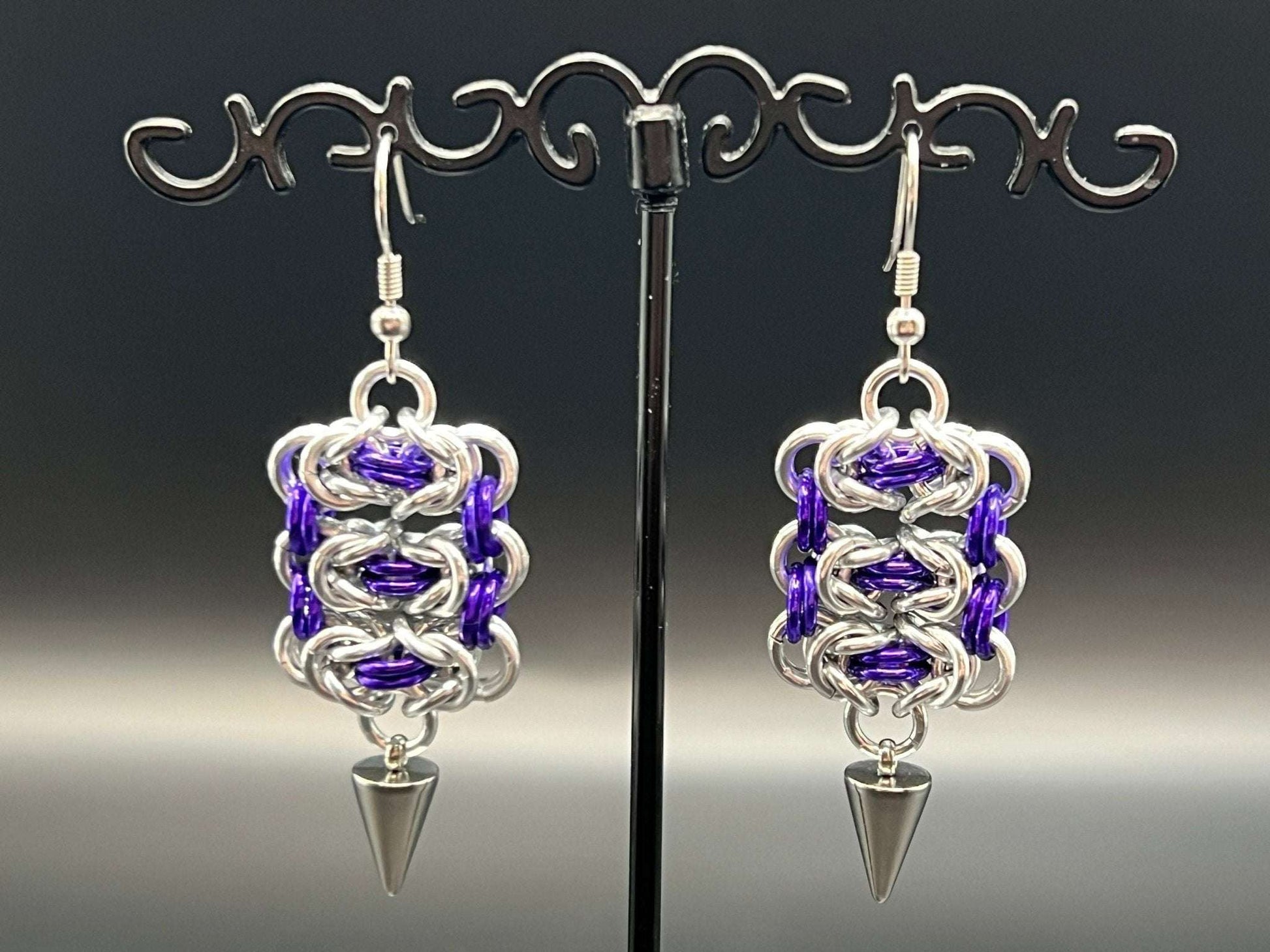 Byzantine Ladder: Earrings in Silver & Purple - Megan Gros Designs