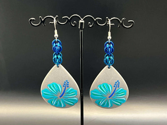 Charmed Spring: Blue Hibiscus Style 2 Earrings - Megan Gros Designs