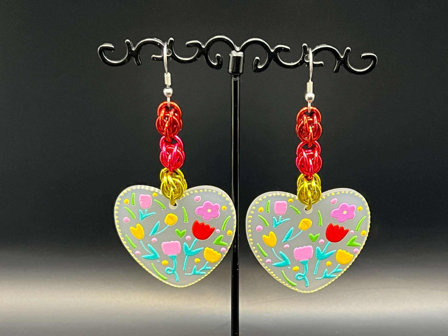 Charmed Spring: Floral Hearts Earrings - Megan Gros Designs