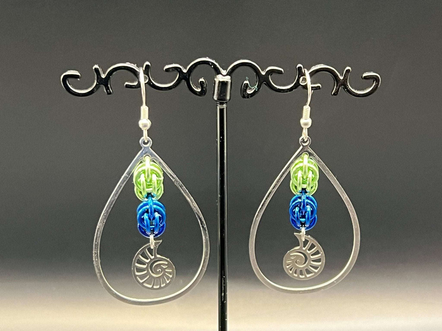 Charmed Teardrop: Earrings with Ammonite Charm - Megan Gros Designs