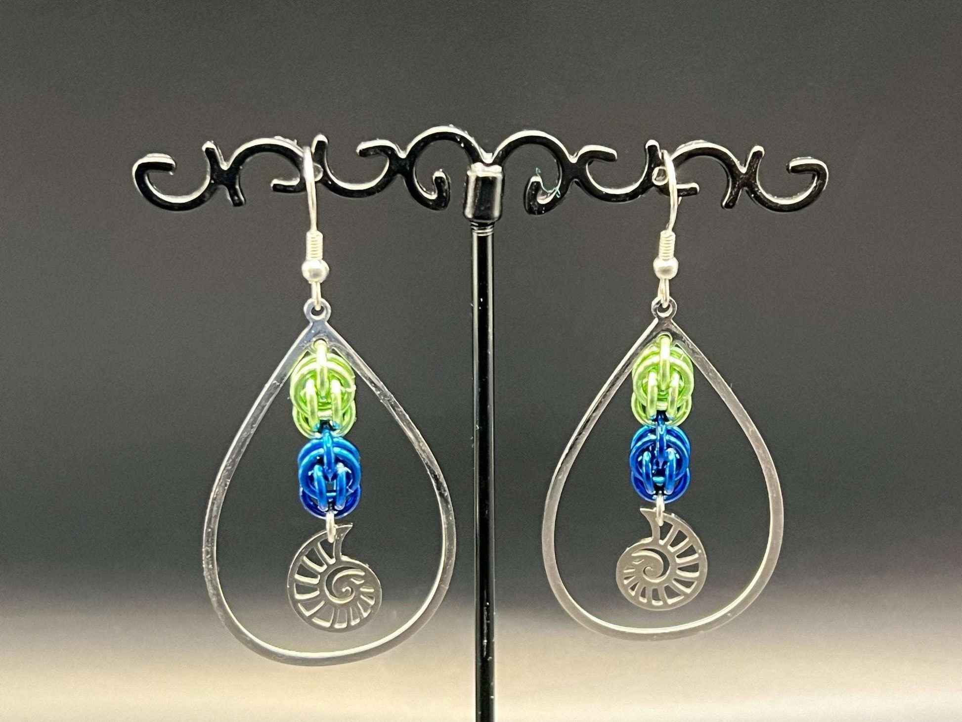 Charmed Teardrop: Earrings with Ammonite Charm - Megan Gros Designs