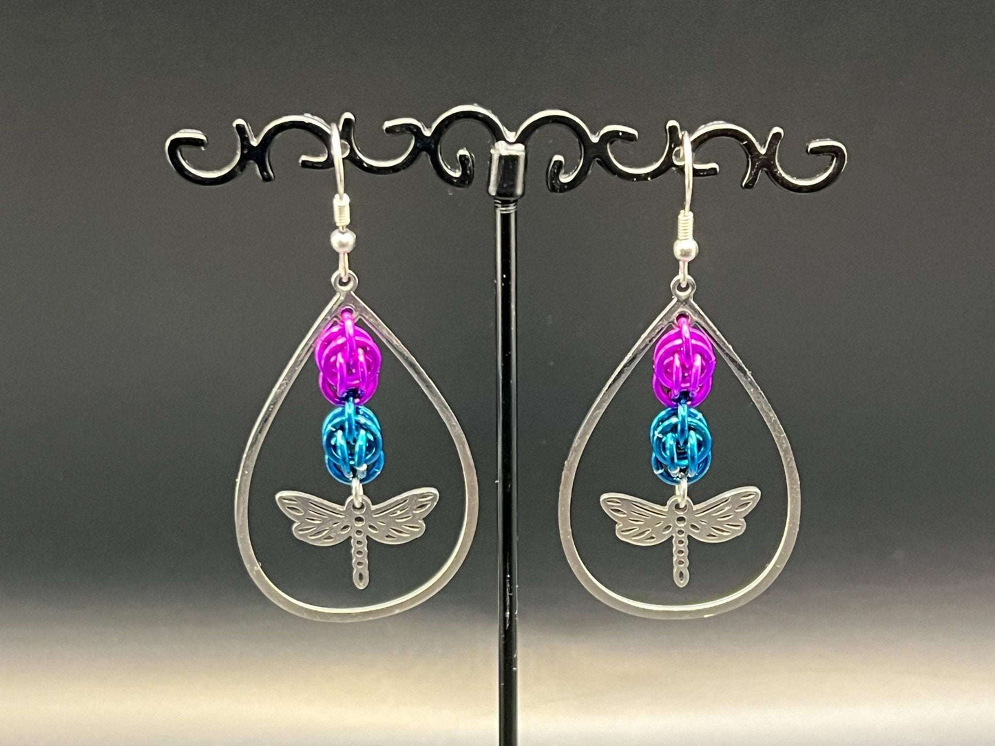 Charmed Teardrop: Earrings with Dragonfly Charm - Megan Gros Designs