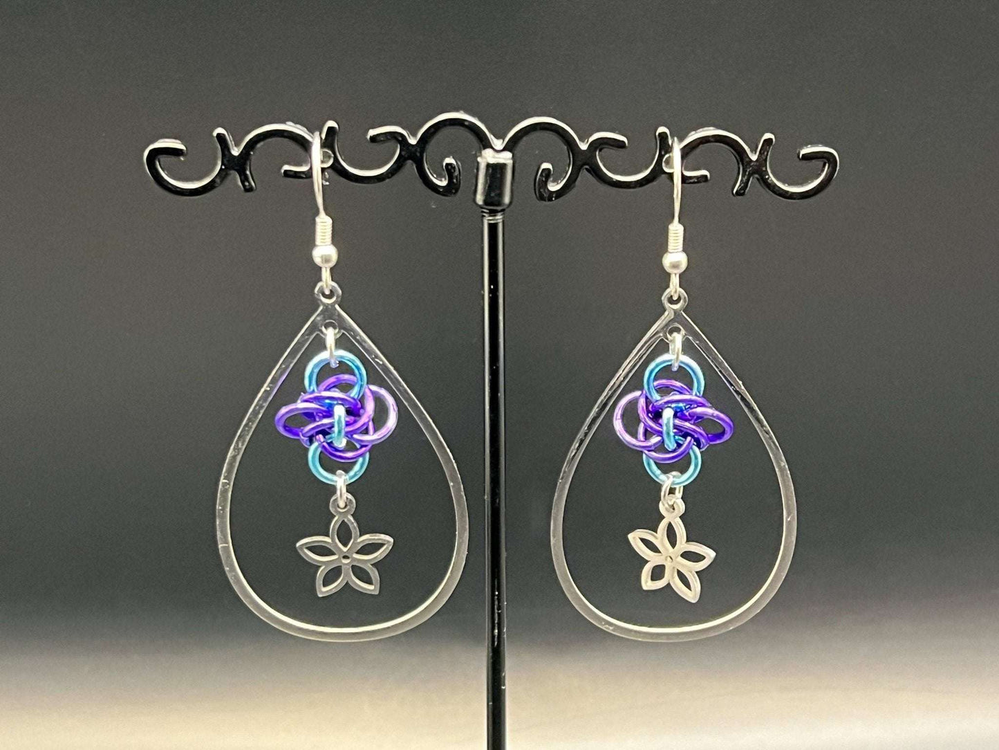 Charmed Teardrop: Earrings with Flower Charm - Megan Gros Designs