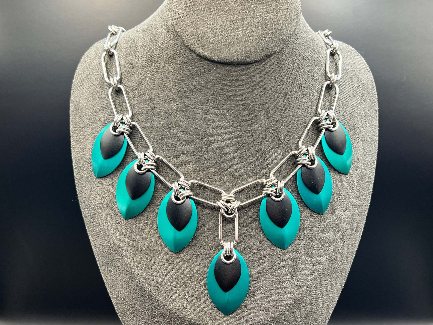 Teal, Black & Silver Paperclip Chain Scalemaille/Chainmaille Set