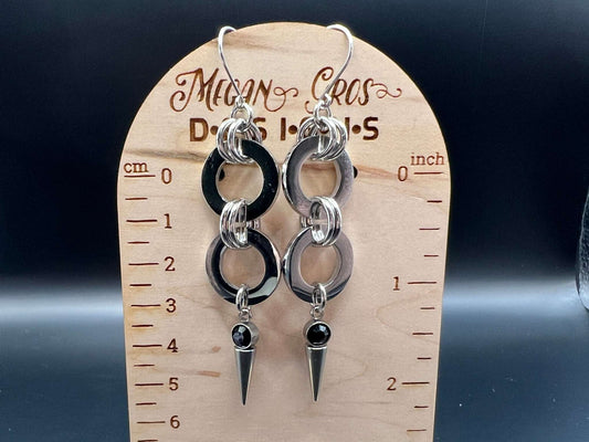 Black-Accented Spiked Stainless Steel Earrings, Stainless Steel Hooks Measure Approx. 3.25" in Length Including Hook