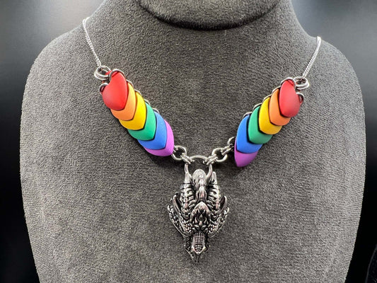 Rainbow Silver Dragon - Stainless Steel and Anodized Aluminum Scalemaille Necklace Measuring Approx. 24.5" Long