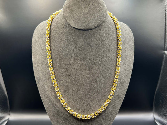 24k Gold-Plated & Natural Stainless Steel Chainmaille Necklace in Petite Byzantine, Measures Approx. 21.5" Long