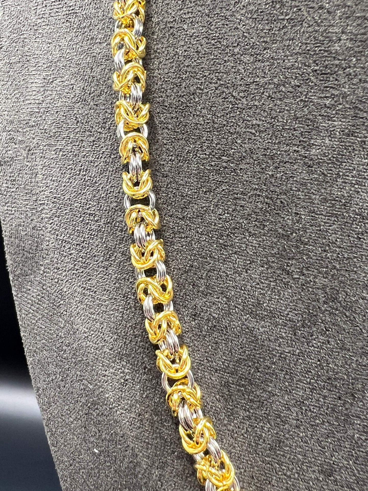 24k Gold-Plated & Natural Stainless Steel Chainmaille Necklace in Petite Byzantine, Measures Approx. 21.5" Long