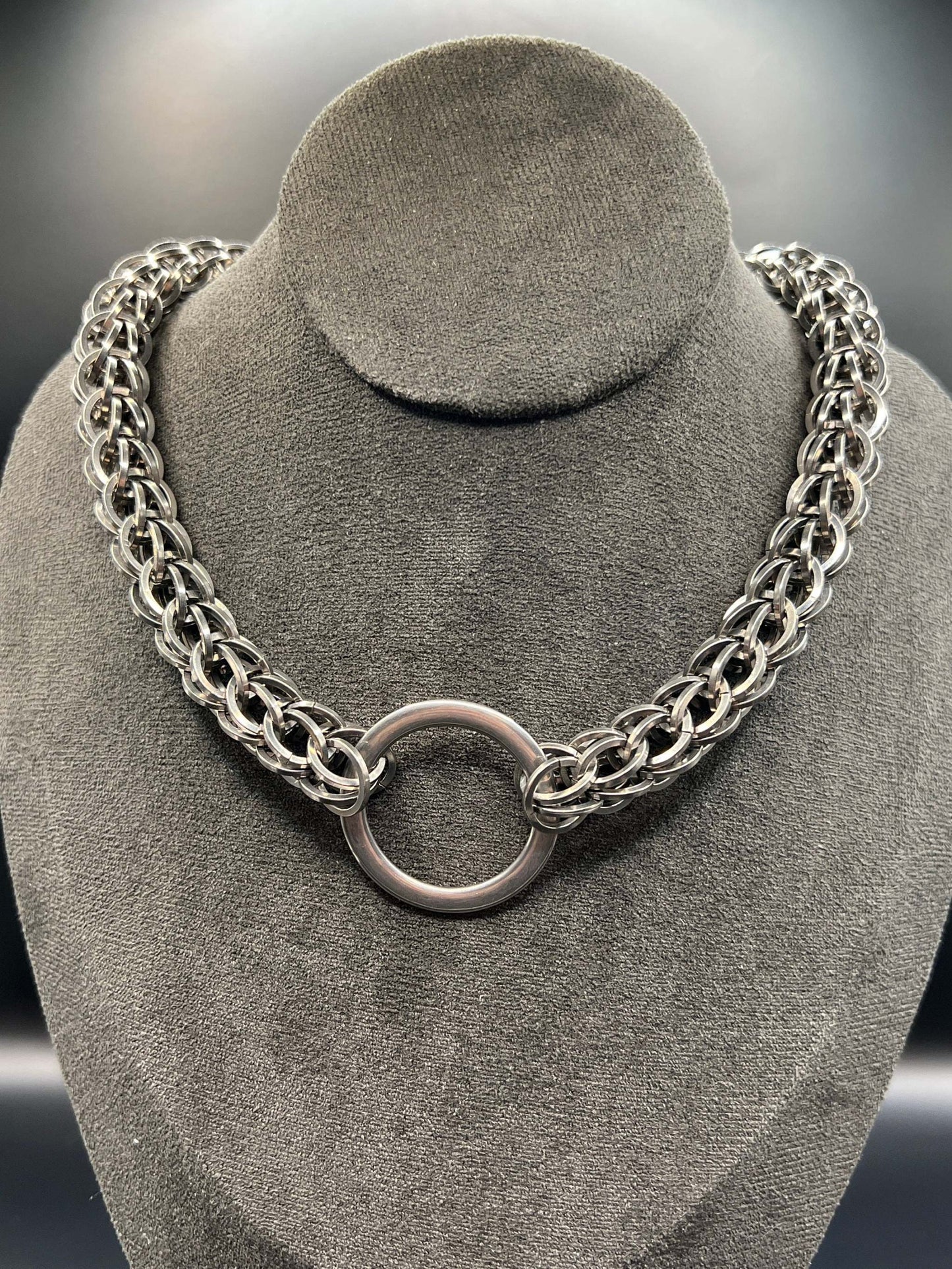 Chunky Square Wire Foxtail Solid Stainless Steel Chainmaille Choker Measuring Approx. 16" Long, Adjusts to Approx. 18"