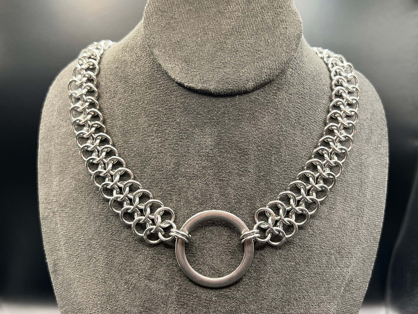 European 4 in 1 Solid Stainless Steel Chainmaille Choker Measuring Approx. 17" Long, Adjusts to Approx. 19"