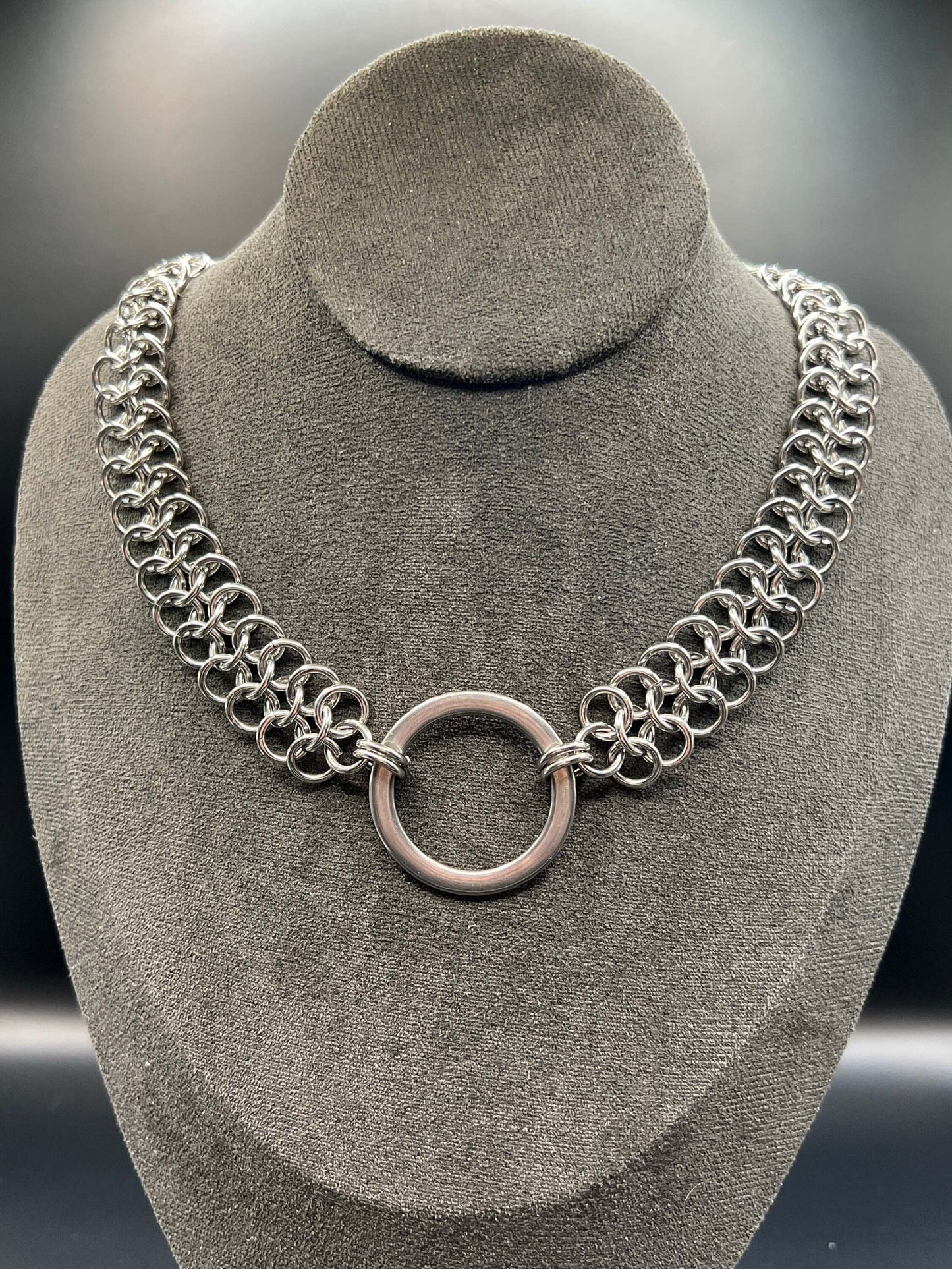 European 4 in 1 Solid Stainless Steel Chainmaille Choker Measuring Approx. 17" Long, Adjusts to Approx. 19"