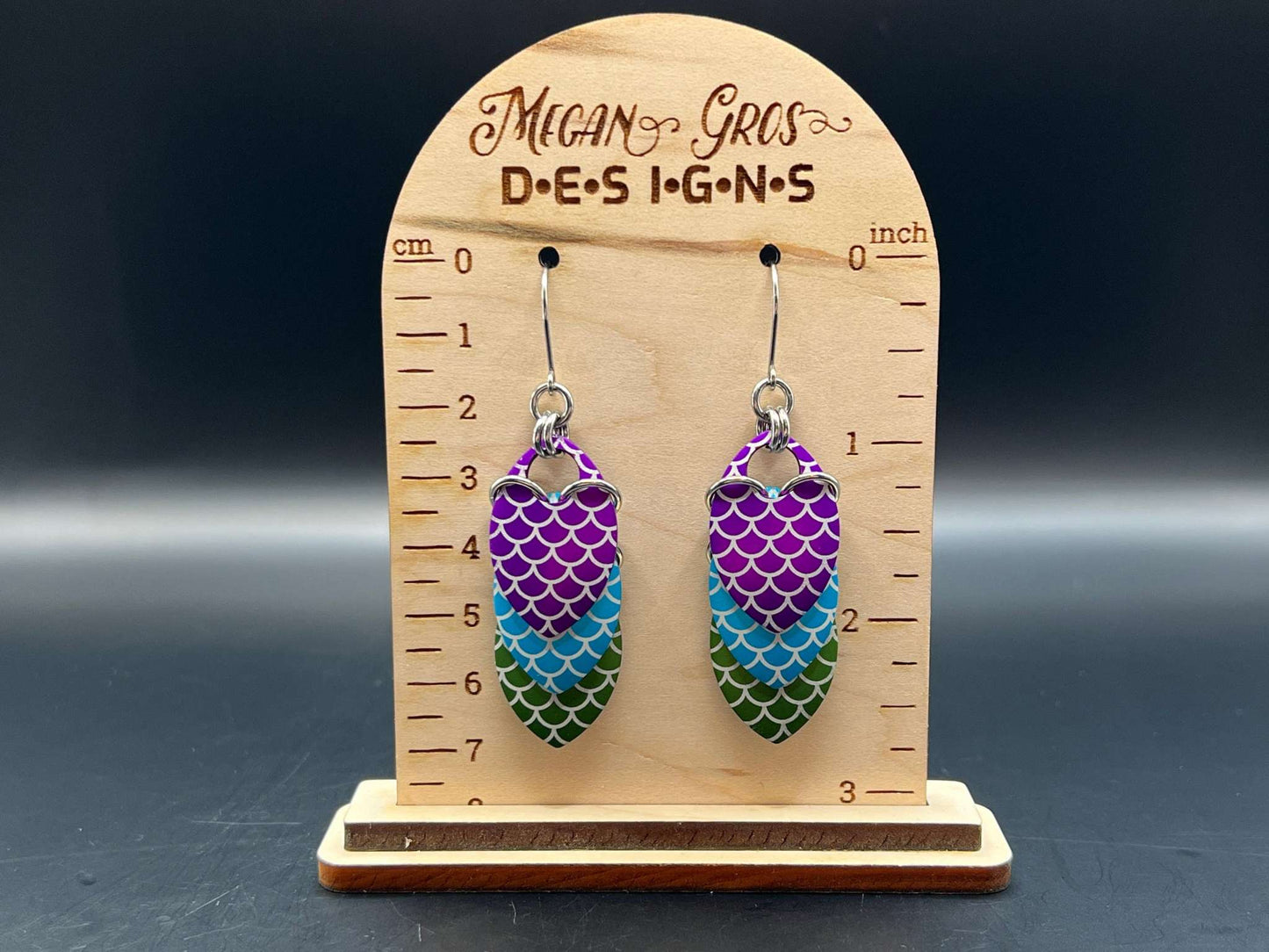 Mermaid Scales Laser Engraved Anodized Aluminum Scalemaille Earrings, Stainless Steel Hooks Measure Approx. 2.75" in Length Including Hook