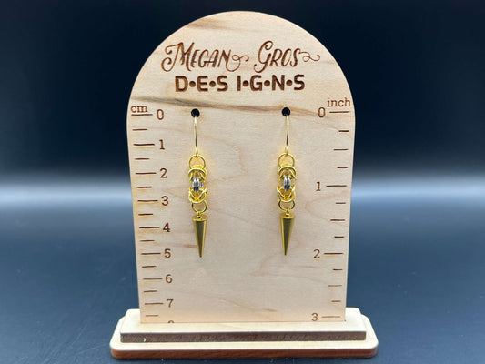 24k Gold Plated Spiked Stainless Steel Earrings, Stainless Steel Hooks Measure Approx. 2" in Length Including Hook