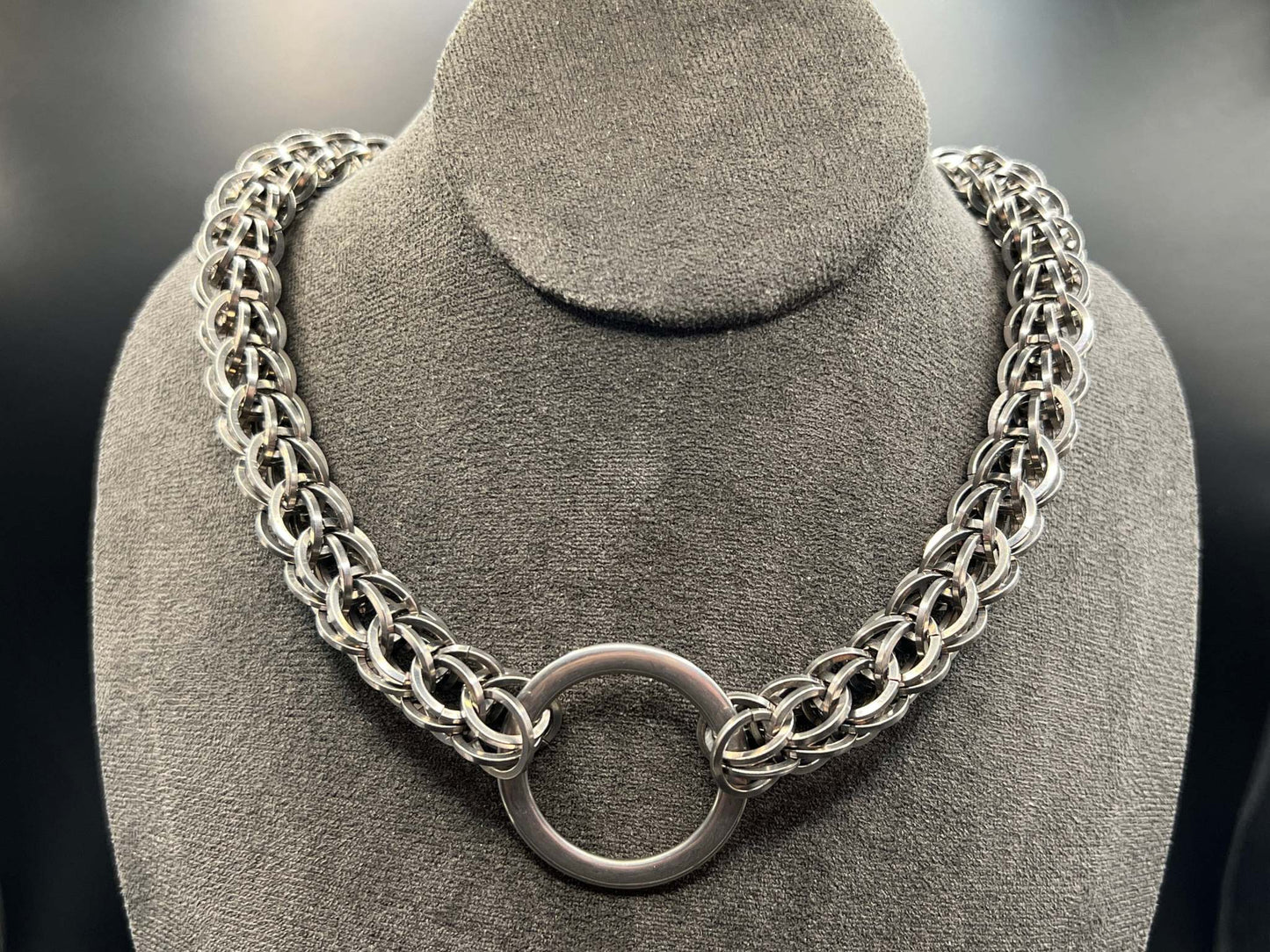 Chunky Square Wire Foxtail Solid Stainless Steel Chainmaille Choker Measuring Approx. 16" Long, Adjusts to Approx. 18"