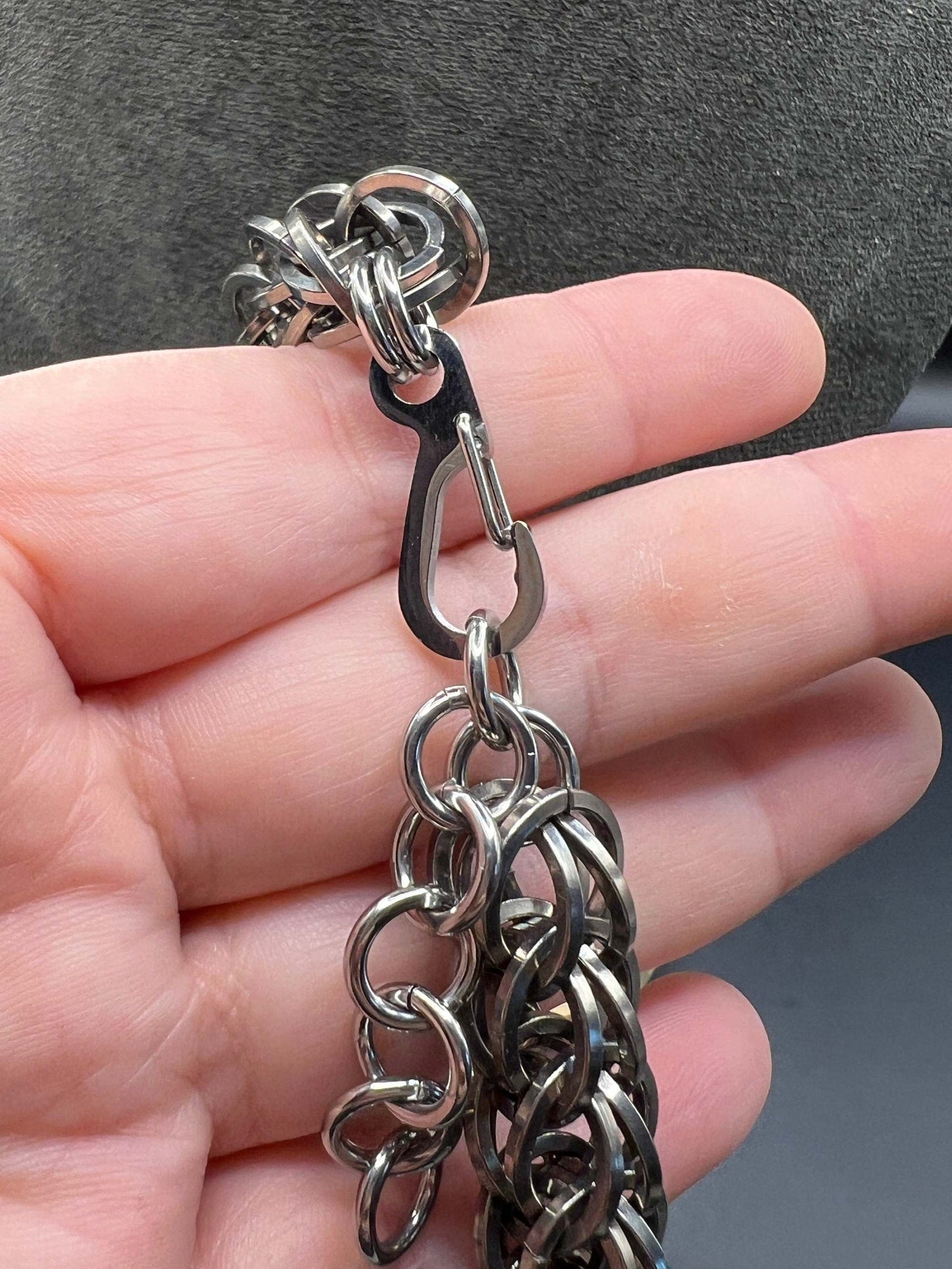 Chunky Square Wire Foxtail Solid Stainless Steel Chainmaille Choker Measuring Approx. 16" Long, Adjusts to Approx. 18"