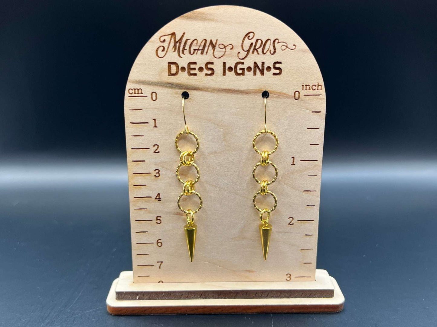 24k Gold Plated Spiked Stainless Steel Earrings, Stainless Steel Hooks Measure Approx. 2.75" in Length Including Hook