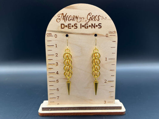 24k Gold Plated Spiked Stainless Steel Earrings, Stainless Steel Hooks Measure Approx. 2.75" in Length Including Hook