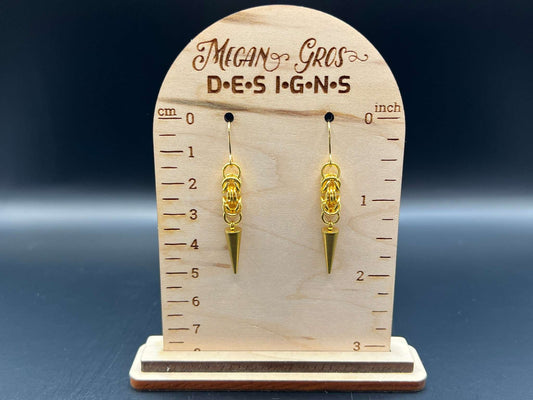 24k Gold Plated Spiked Stainless Steel Earrings, Stainless Steel Hooks Measure Approx. 2" in Length Including Hook