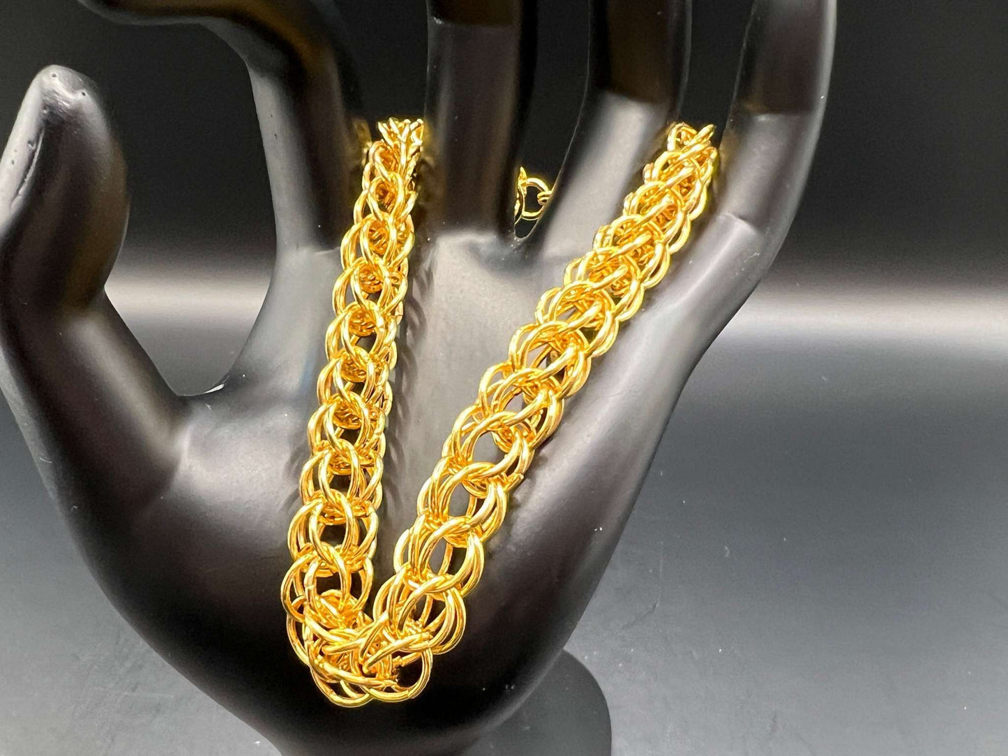 Foxtail 24k Gold-Plated Stainless Steel Bracelet Chainmaille Stainless Steel Lobster Clasp, Adjustable 8.5-9.5" Long