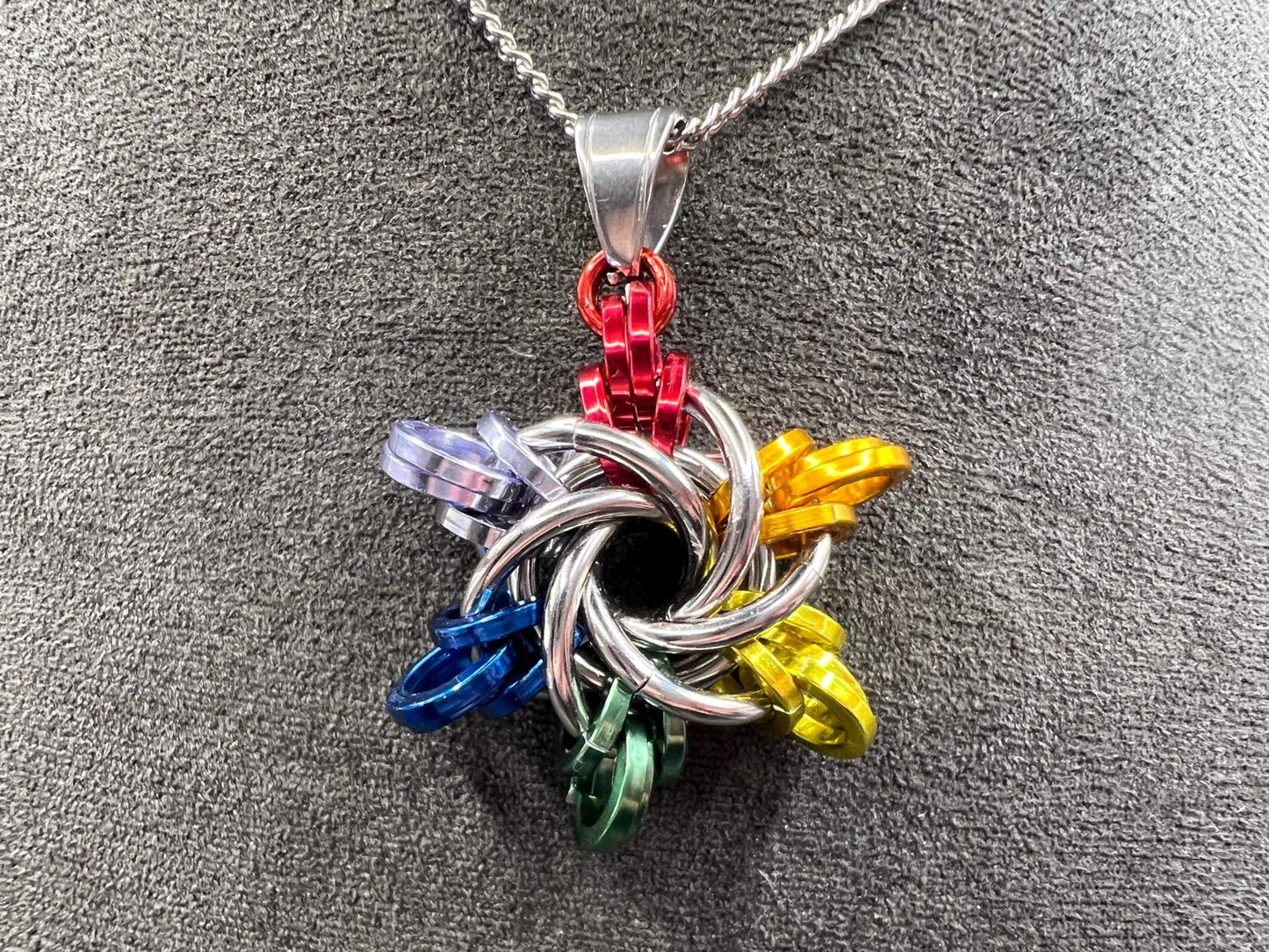 Starry Night Chainmaille Star Pendant, Rainbow, Measuring Approx. 1.75" Long, Stainless Steel & Anodized Aluminum