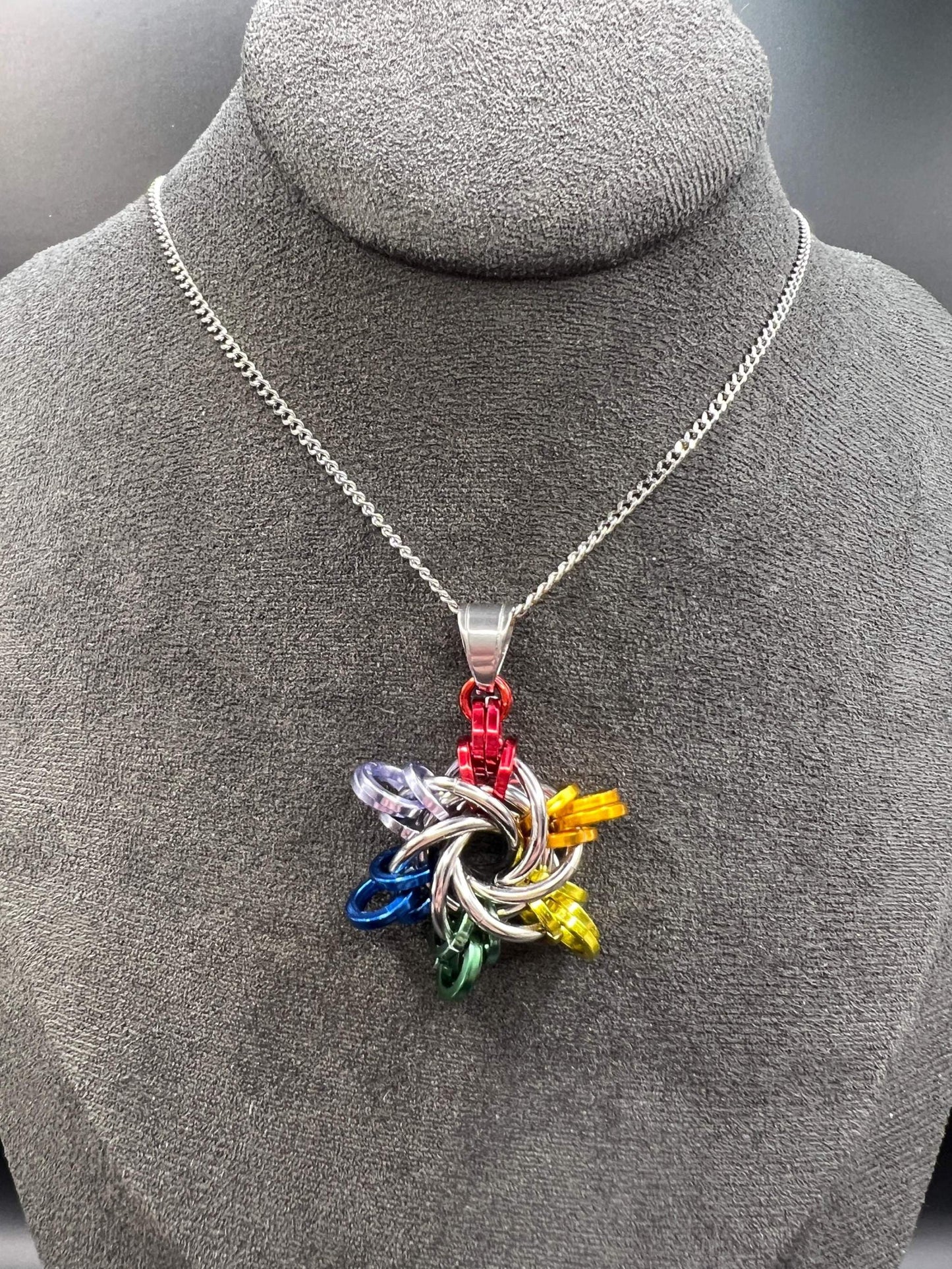 Starry Night Chainmaille Star Pendant, Rainbow, Measuring Approx. 1.75" Long, Stainless Steel & Anodized Aluminum