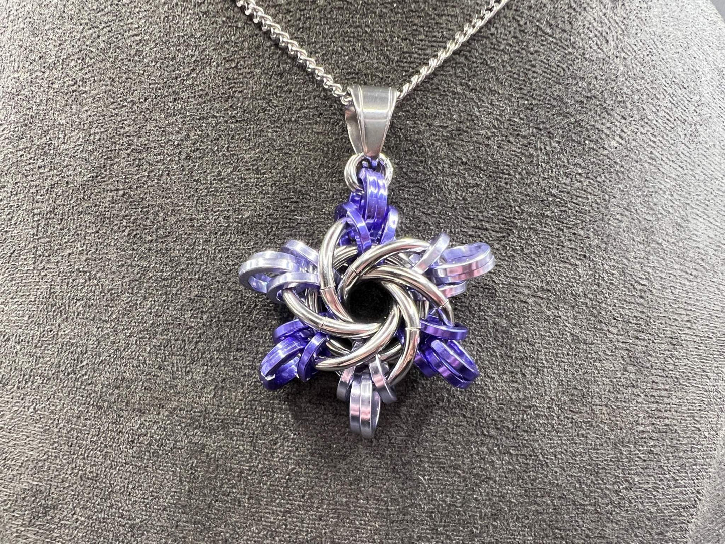 Starry Night Chainmaille Star Pendant, Purples, Measuring Approx. 1.75" Long, Stainless Steel & Anodized Aluminum