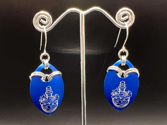 MAGIC Potion Bottle Engraved Scale Earrings Measuring Approx. 2.5" Long