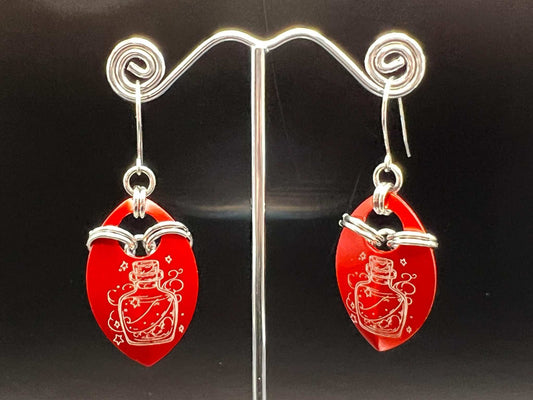 HEALTH Potion Bottle Engraved Scale Earrings Measuring Approx. 2.5" Long