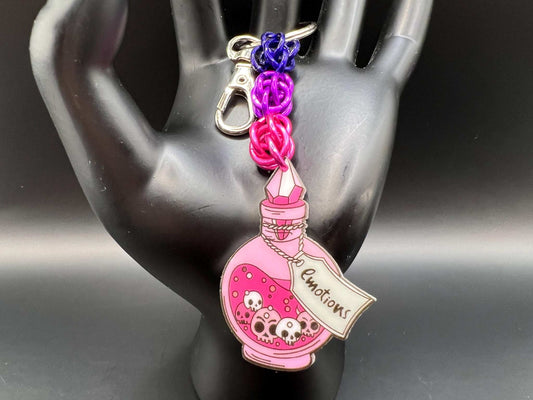 Pink & Purple Emotions Potion Bottle Chainmaille Keychain Measuring Approx. 4" Long