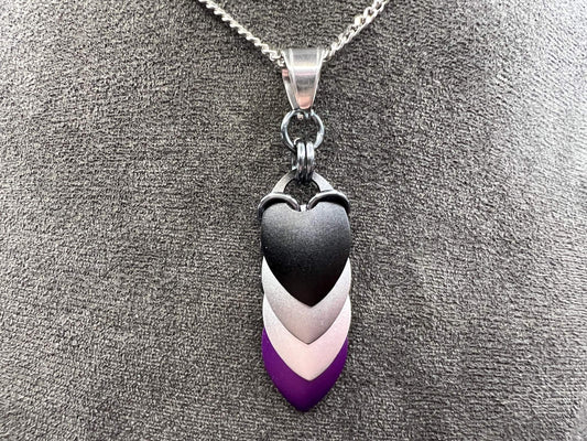 Pride Flag Scalemaille Pendant: Asexual, Measuring Approx. 2" Long