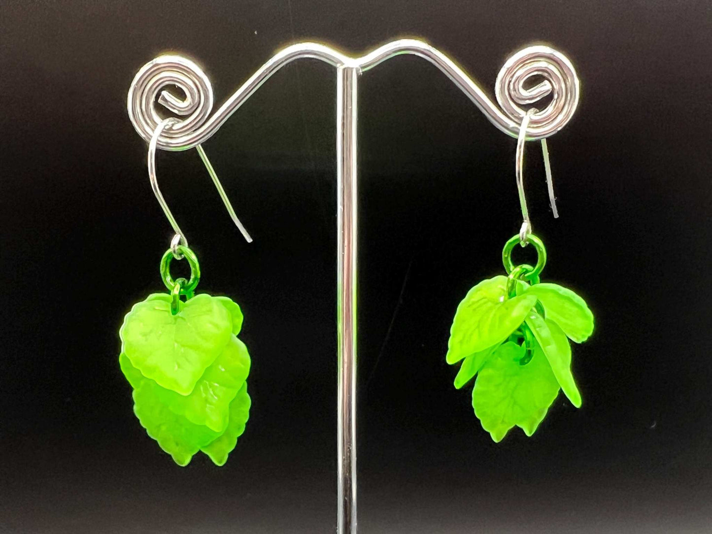 Acrylic & Aluminum Green Elven Leaves Chainmaille Earrings Measuring Approx. 2" Long