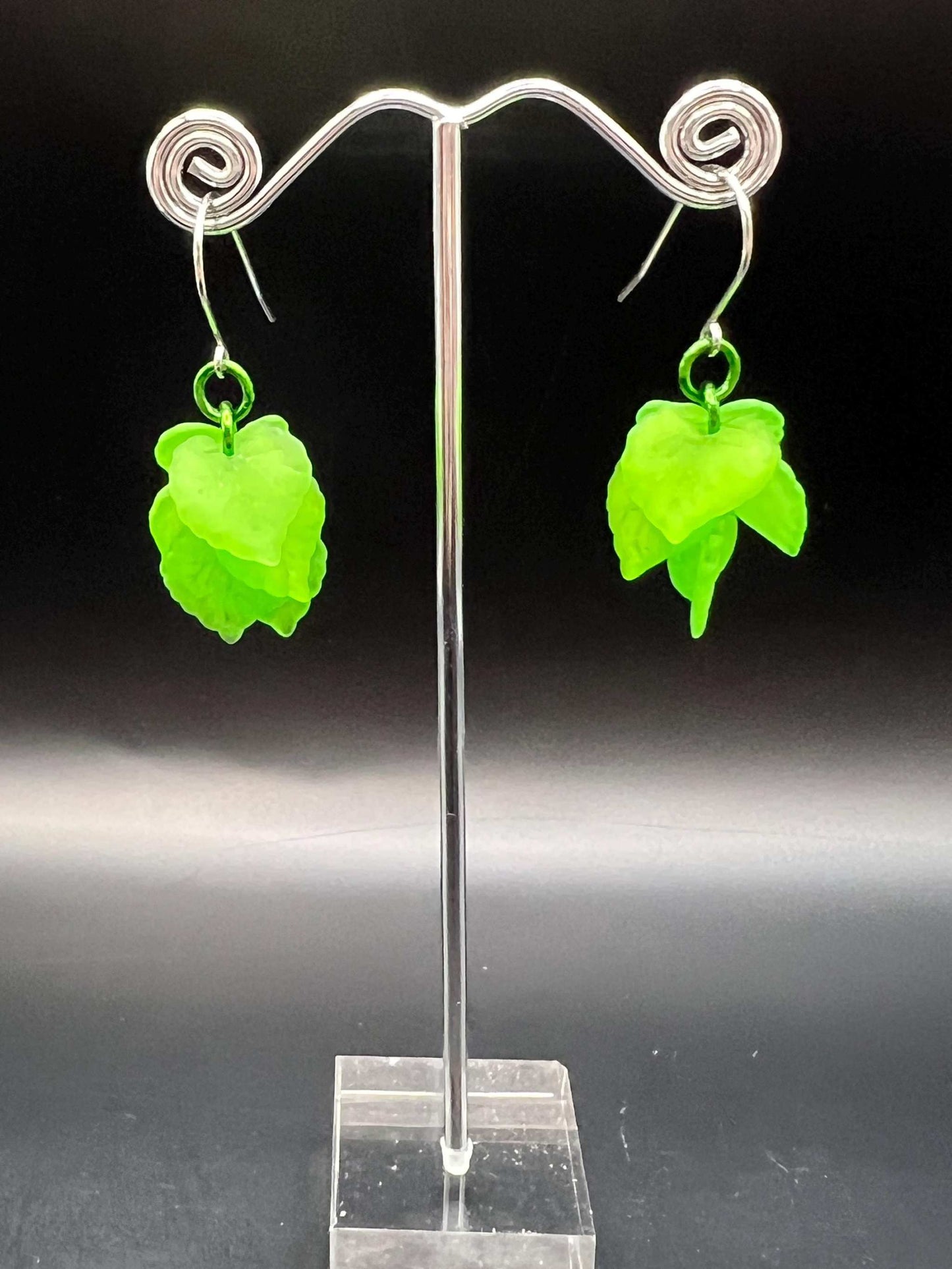 Acrylic & Aluminum Green Elven Leaves Chainmaille Earrings Measuring Approx. 2" Long