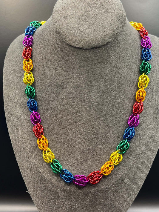 Rainbow Sweet Pea Chainmaille Necklace, Anodized Aluminum, Measures Approx. 20-21.5" Long