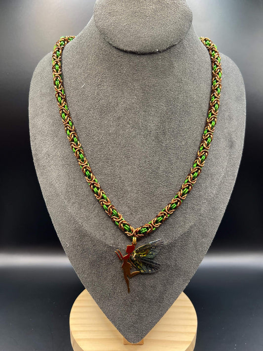 Dancing Fairy Chainmaille Necklace, Petite Byzantine, Anodized Aluminum, Measures Approx. 19.5-21" Long