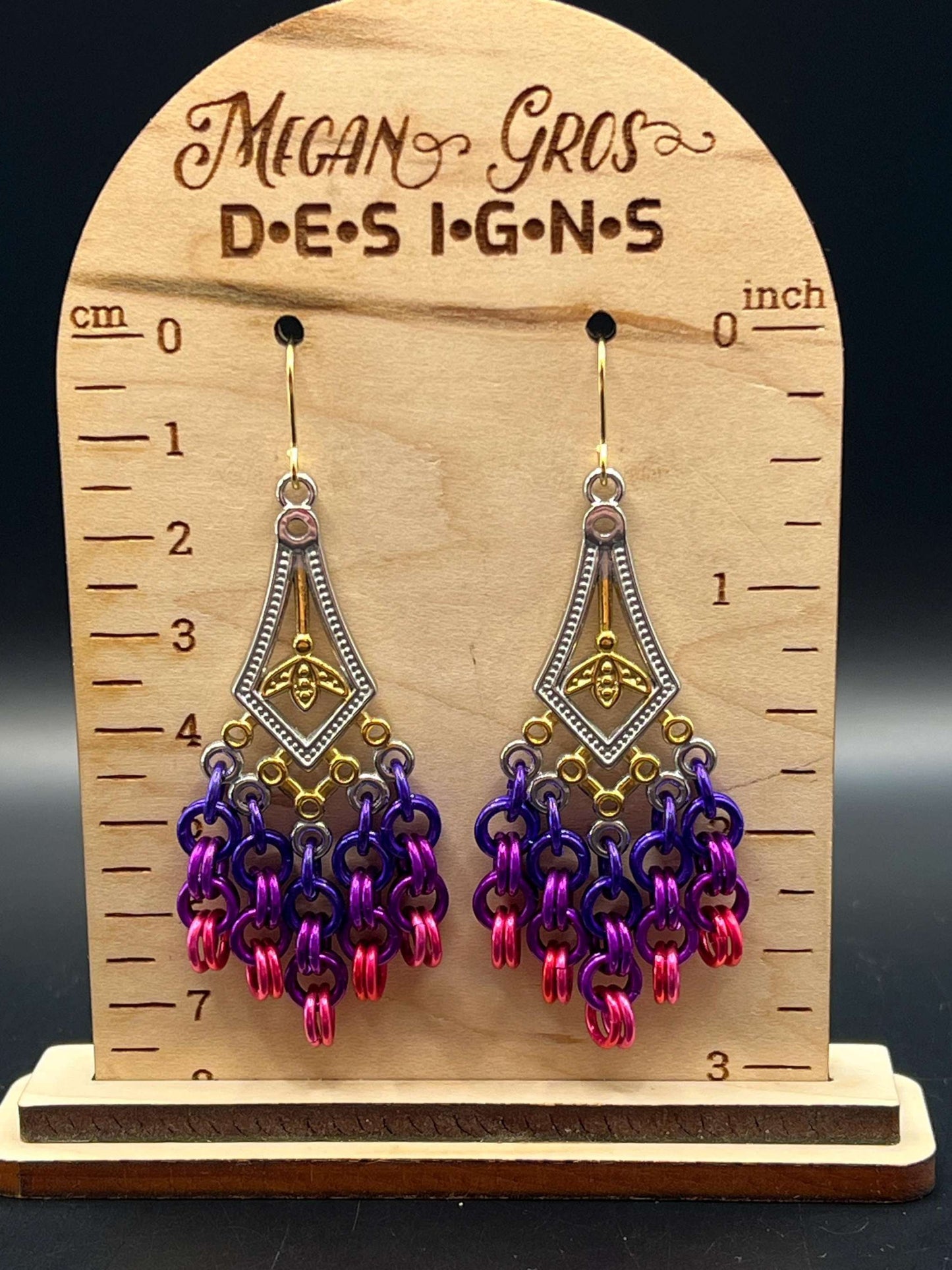 Pink & Purple Chainmaille Chandelier Earrings, Surgical Steel Hooks, Earrings Measure Approx. 3" Long Inc. Hooks