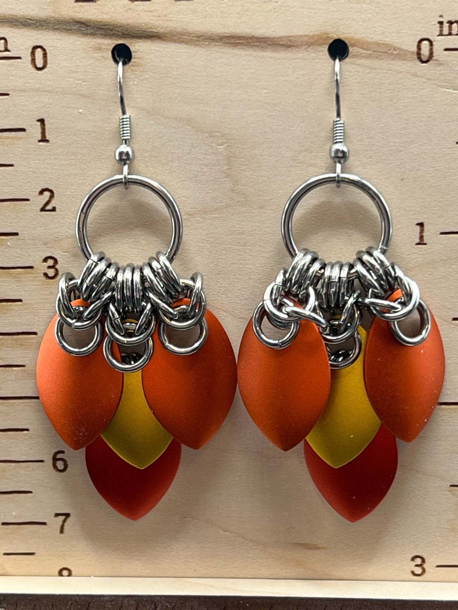 Scale Fan Earrings - Fire Colours - Megan Gros Designs