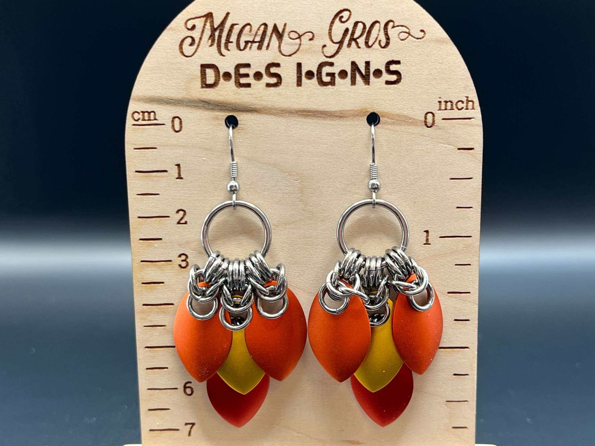 Scale Fan Earrings - Fire Colours - Megan Gros Designs