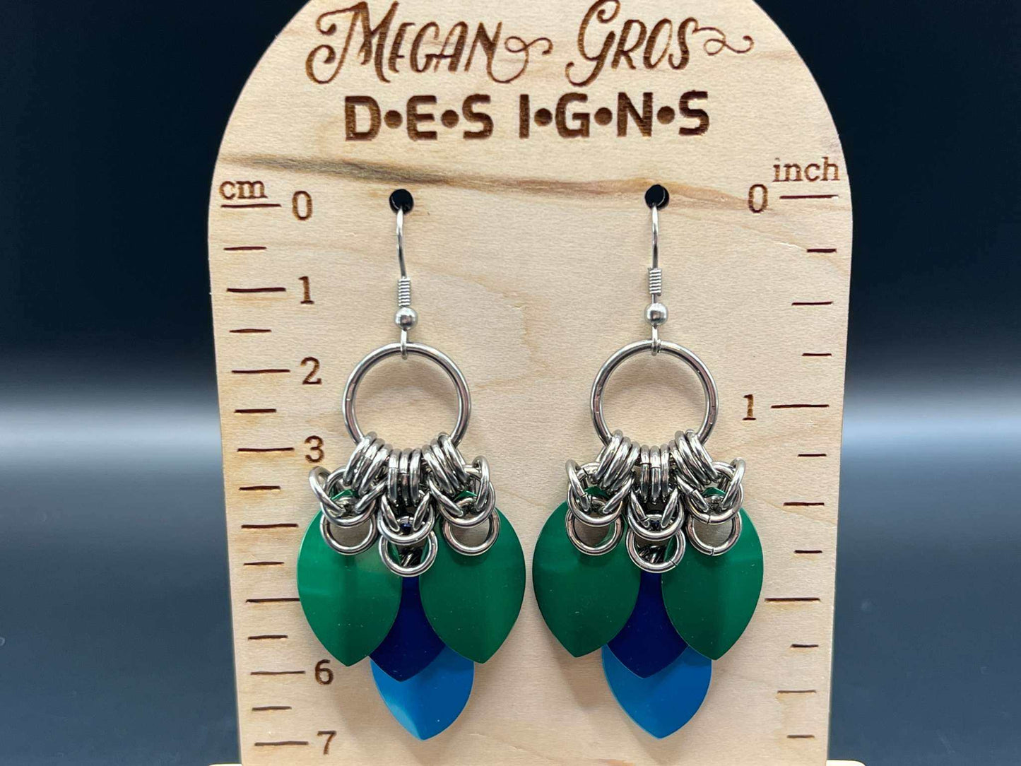 Scale Fan Earrings - Peacock Feathers - Megan Gros Designs