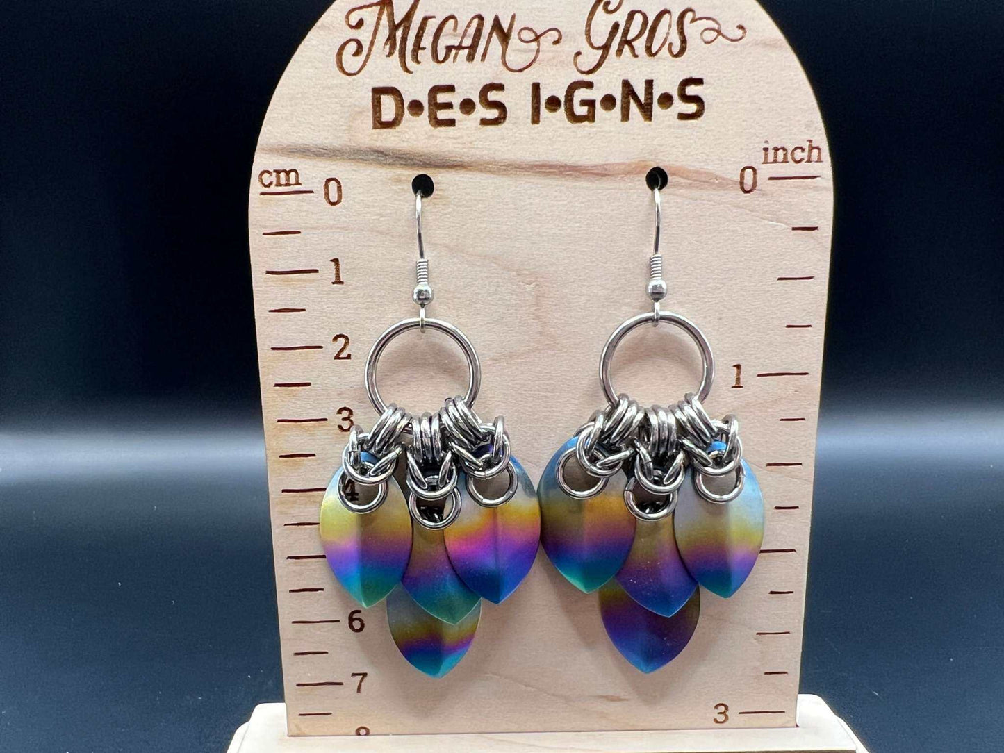 Scale Fan Earrings - Rainbow Titanium - Megan Gros Designs